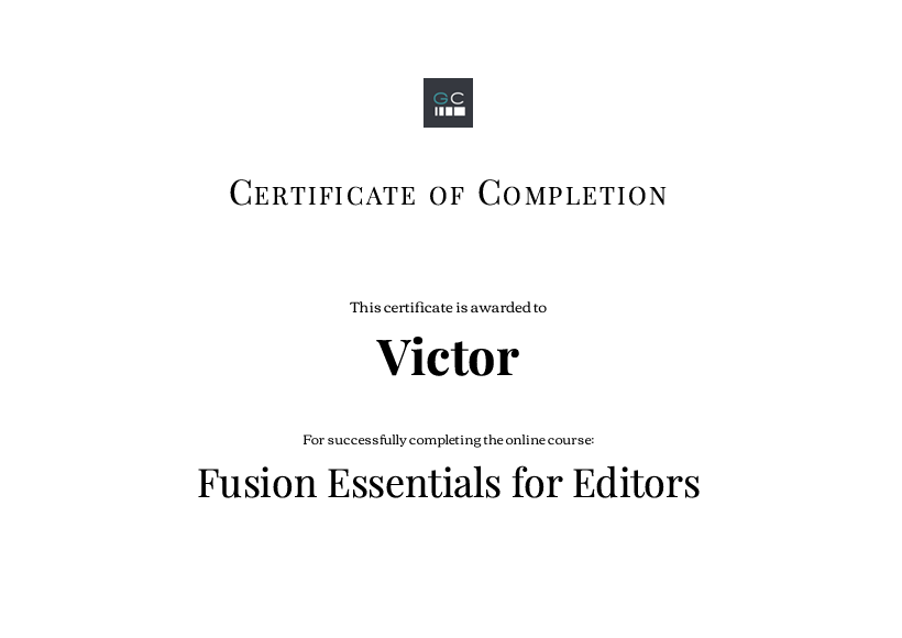 Сертификат: Fusion Essentials for Editors
